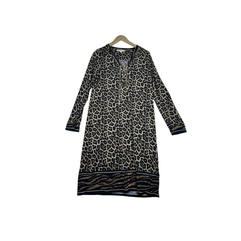 Michael Kors Slinky Animal Leopard ad Tiger Print Dress size Medium Brown/Black